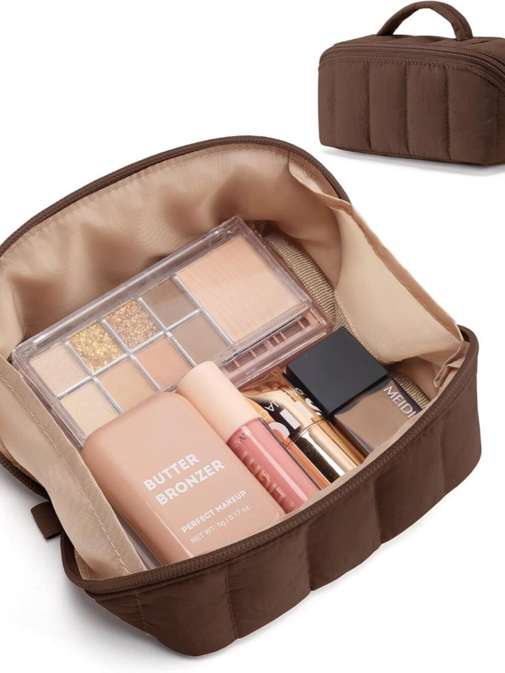 Small Makeup Bag for Women, Mini Toiletry Bag, Chocolate Brown